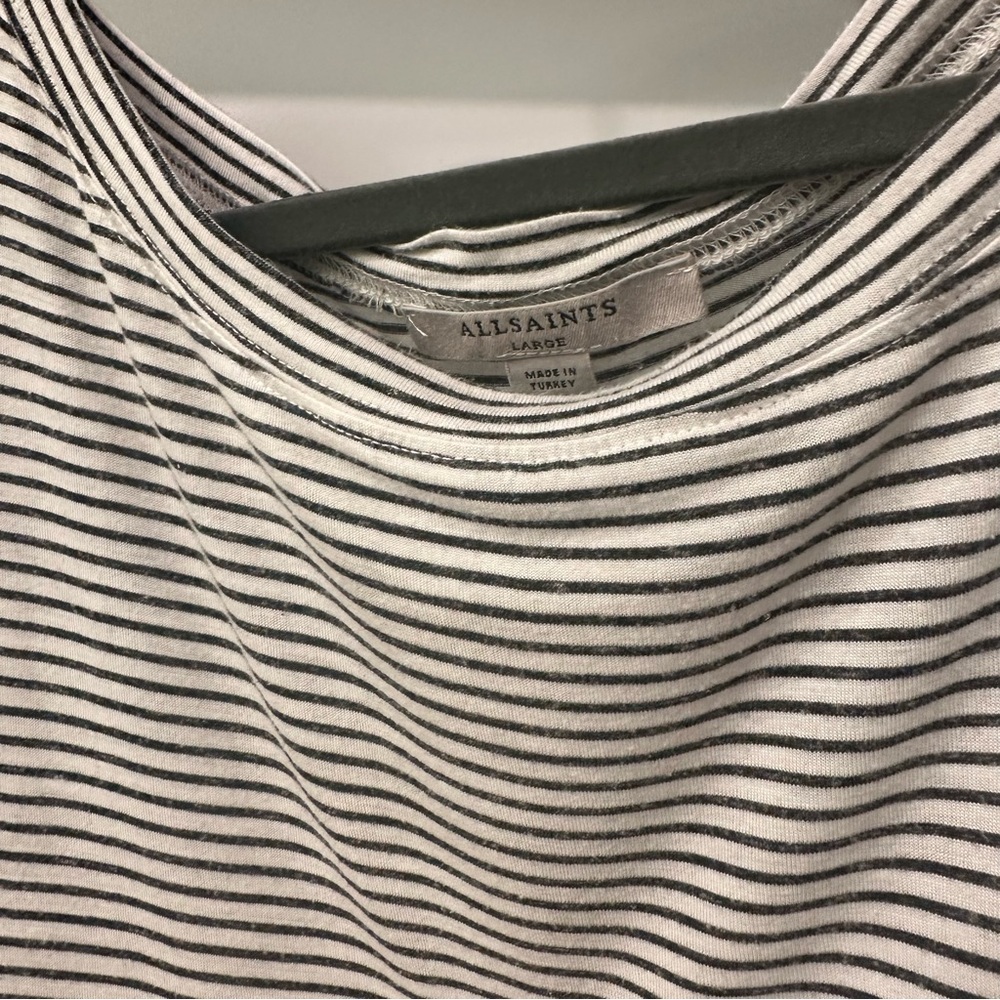 All Saints Striped Ruffle Sleeve Top - Black and White - Picture 5 of 5